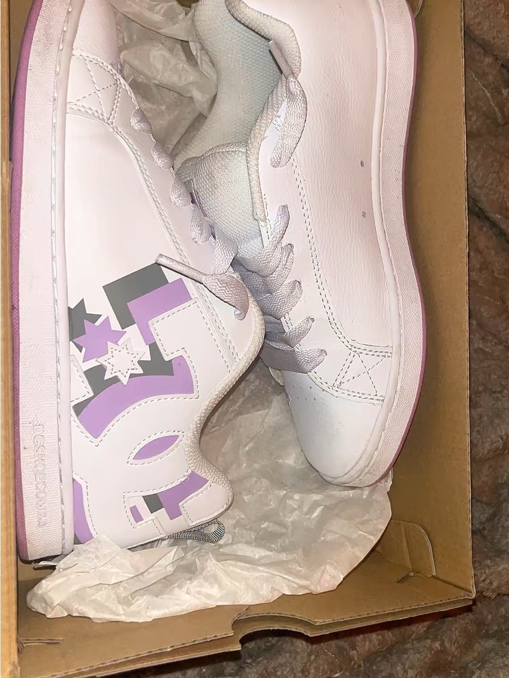 DC White Sneakers with Black Logo Detail